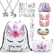 RLGPBON Cadeaux Licorne pour Les Filles 5 Pack, Licorne Cordon Sac à Dos/Trousse de Maquillage/Bracelet/Collier/Élastiques