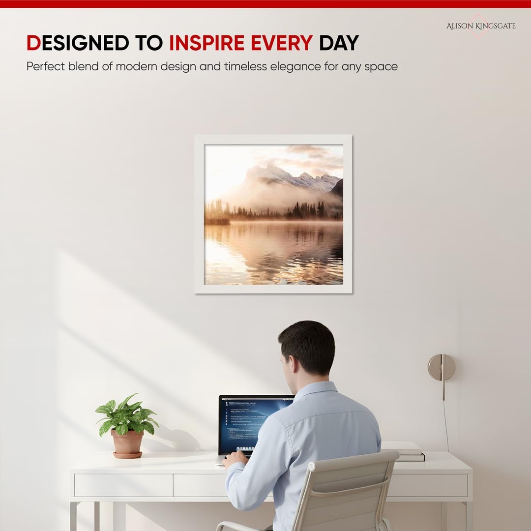Alison Kingsgate Modern 40X40CM White Picture Frames- Engineered Wood Photo Frame with Shatterproof Perspex Front- Ideal for Posters Certificates & Artwork- Wall Mount or Tabletop Display - Image 4