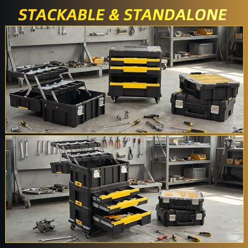 Image of TLGREEN Stackable Rolling Tool Box with Wheels - 5-in-1 Modular Tool Organizer System, Portable Tool Box with Drawers for Garage Storage, Home Repairs & Professional Workshop