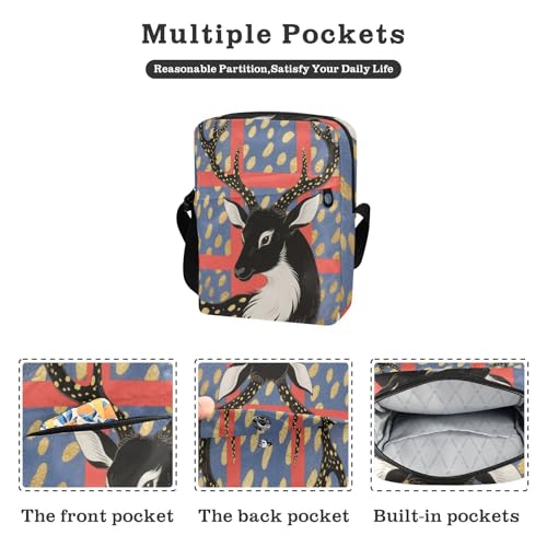 messenger bag cute Small Crossbody Bags small crossbody purse Adjustable Strap for outdoor sports outdoor sports- Deers Japanese Black Golden Red2