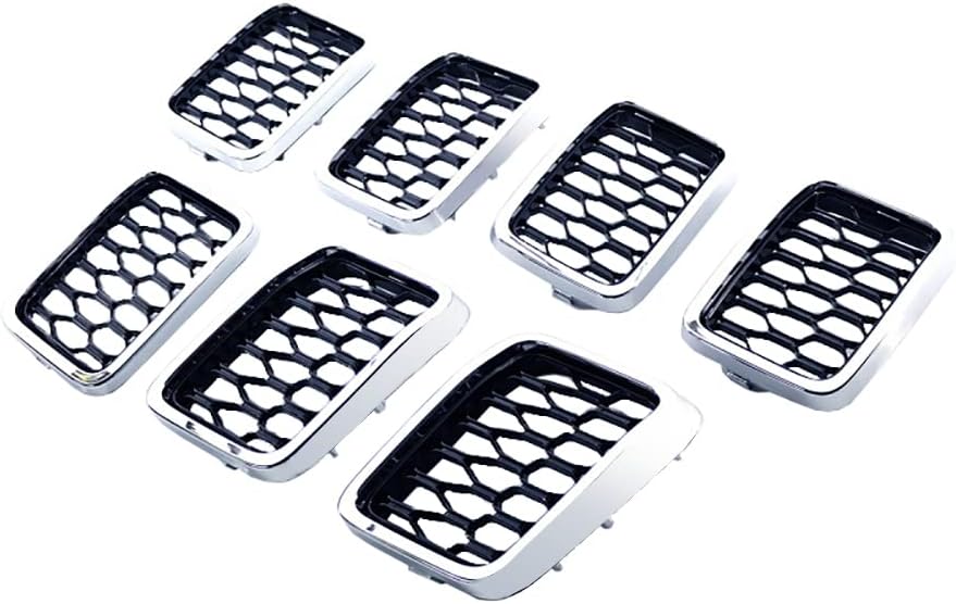 68317863AA 7 PCS/Set, Front Bumper Mesh Grille Inserts Ring Trim Kit, Compatible with Jeep 2017-2020 Grand Cherokee - Black