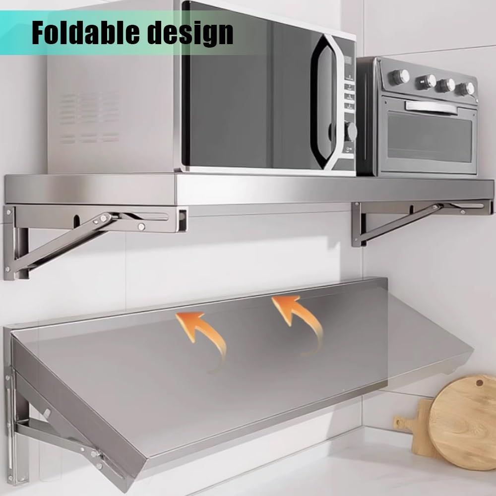 Generisch Klappbarer Wandtisch, Klapptisch Wand Esstisch Edelstahl, Wandklapptisch Für Kleine Räume, Schwimmender Schreibtisch, Faltbarer Küchentisch(80x40cm/32x16in)