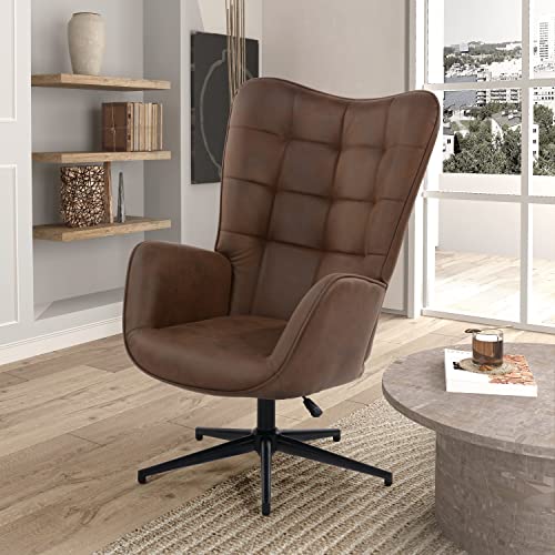 HOMYLIN Silla de Oficina con Respaldo Alto, Altura Ajustable, giratoria, sin Ruedas, 70 x 80 x 100 - 107 cm, Tela Metal, Brown, 70×80×100-107 cm Cover
