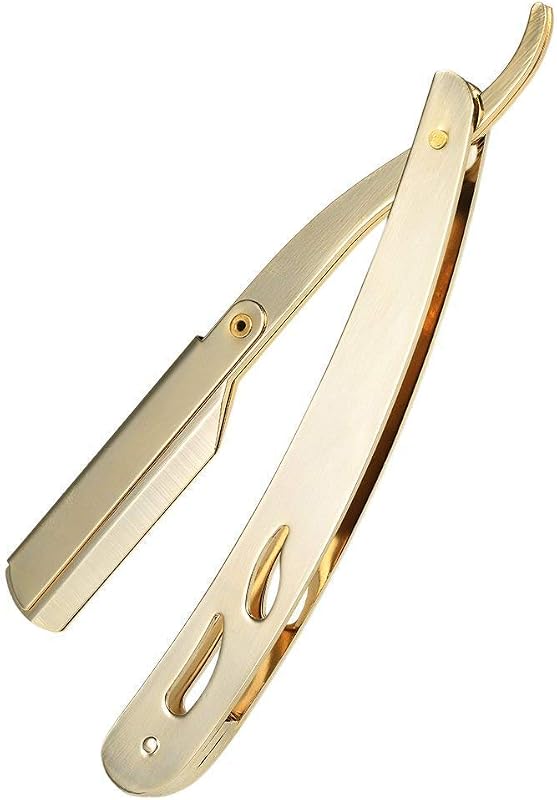 Navalha de barbear dobrável DREZUR em aço inoxidável Gold com lâminas substituíveis, pacote com 5 lâminas