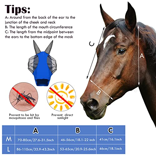 Image of Frienda 4 Pcs Horse Fly Masks with Ears UV Protection Elastic Horse Mask Breathable Comfortable Fly Mask for Adult Horses, Protect from Summer Insect(Large,Purple, Blue, Pink, Black)