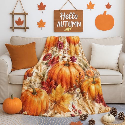 Couverture citrouilles d'automne flanelle douce légère jeté de lit - 5