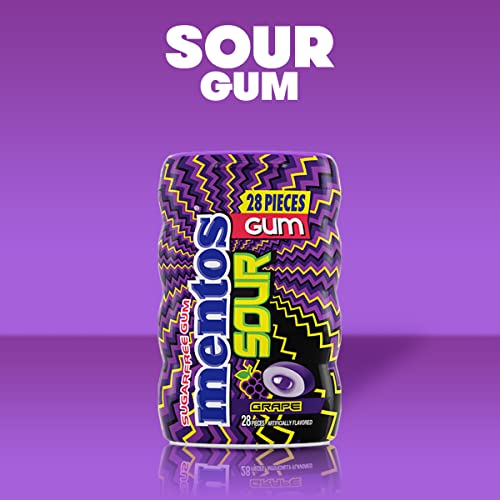 Image of Mentos SOUR Sugar-Free Chewing Gum with Xylitol, Sour Grape Flavored, 28 Piece Bottle (Pack of 6)