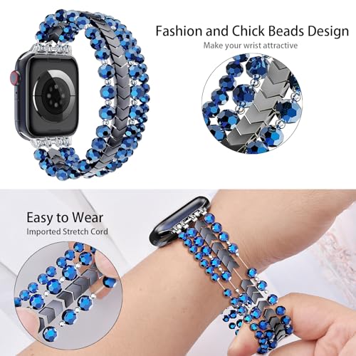 Image of MOFREE Beaded Bracelet Compatible for Apple Watch Band 38mm 40mm 41mm 42mm 44mm 45mm Women,Fashion Handmade Elastic Stretch Strap for iWatch Series SE 8 7 6 5 4 3 2 1