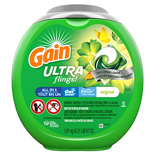 Gain Ultra Flings Liquid Laundry Detergent Pacs Designed for Large Loads, Original Scent, 41 Count