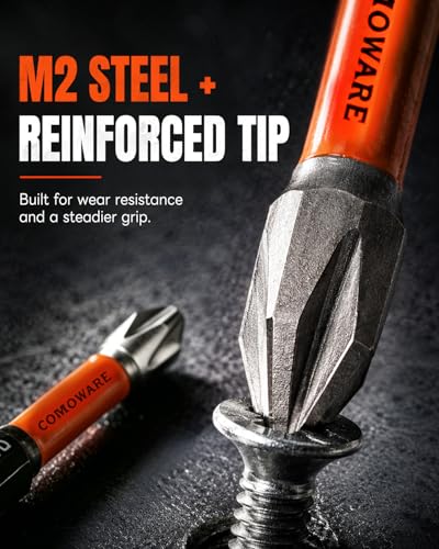 Image of COMOWARE 10PCS PH2 Impact Screwdriver Bit Set, 2 inch Magnetic Phillips Drill Bits #2, S2 Steel 1 /4 inch Hex Power Bit Set with Storage Case and Carabiner Clip, Impact Rated for Drill and Driver
