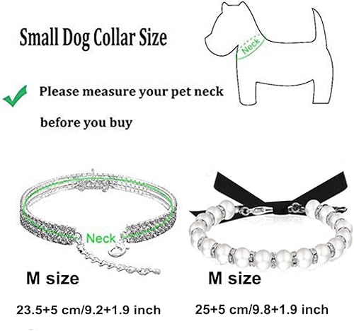 Miniatura 3 de WoYous Juego de collar de perro de diamantes de imitación y collar de perlas para perro, correa ajustable para el cuello, collar de perlas de