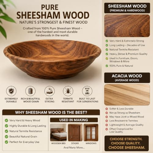 Image of Wooden Dough Mixing Bowl, 12 inches Diameter, Mixing Bowl, Fruit Bowl, Multipurpose for Serving, for Salad, Mixing Dough,