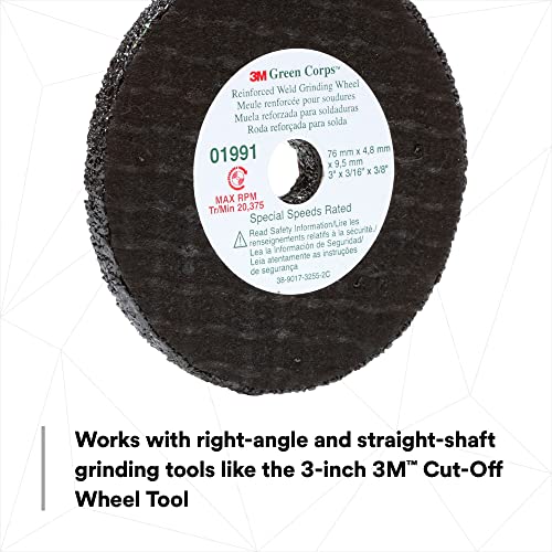 3M Green Corps Reinforced Weld Grinding Wheel 01991, 3 In.22" X 3/8" 5 Pack Heavy Duty, Resin Bonded, Long Lasting Wheel For Fast Cut, Auto Body #TOP4