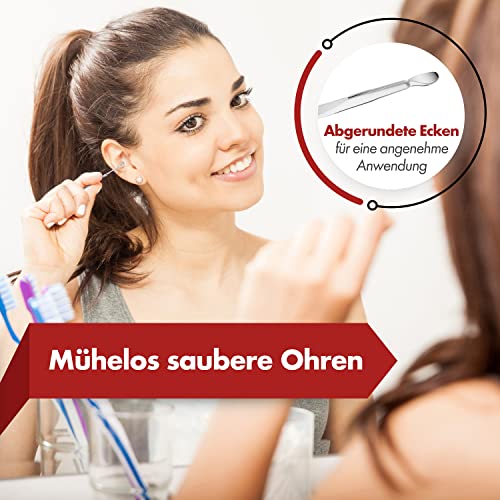 NEUMANN® Wiederverwendbares Ohrenreinigungs-Set - rostfreier Edelstahl - Handliche Aufbewahrungsbox (Schlinge, Spirale & Löffelform) Premium Ohrenschmalz-Entferner für Erwachsene [Silber Edelstahl]