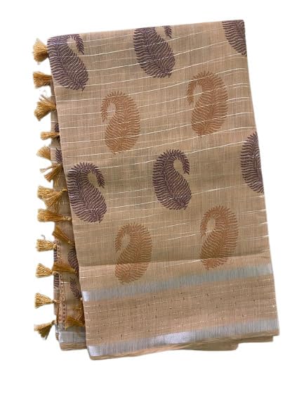 Fancy Linen Cotton Saree Mango Print Linen Saree Lightweight Casual Saree Office Wear Cotton Saree-picture-14