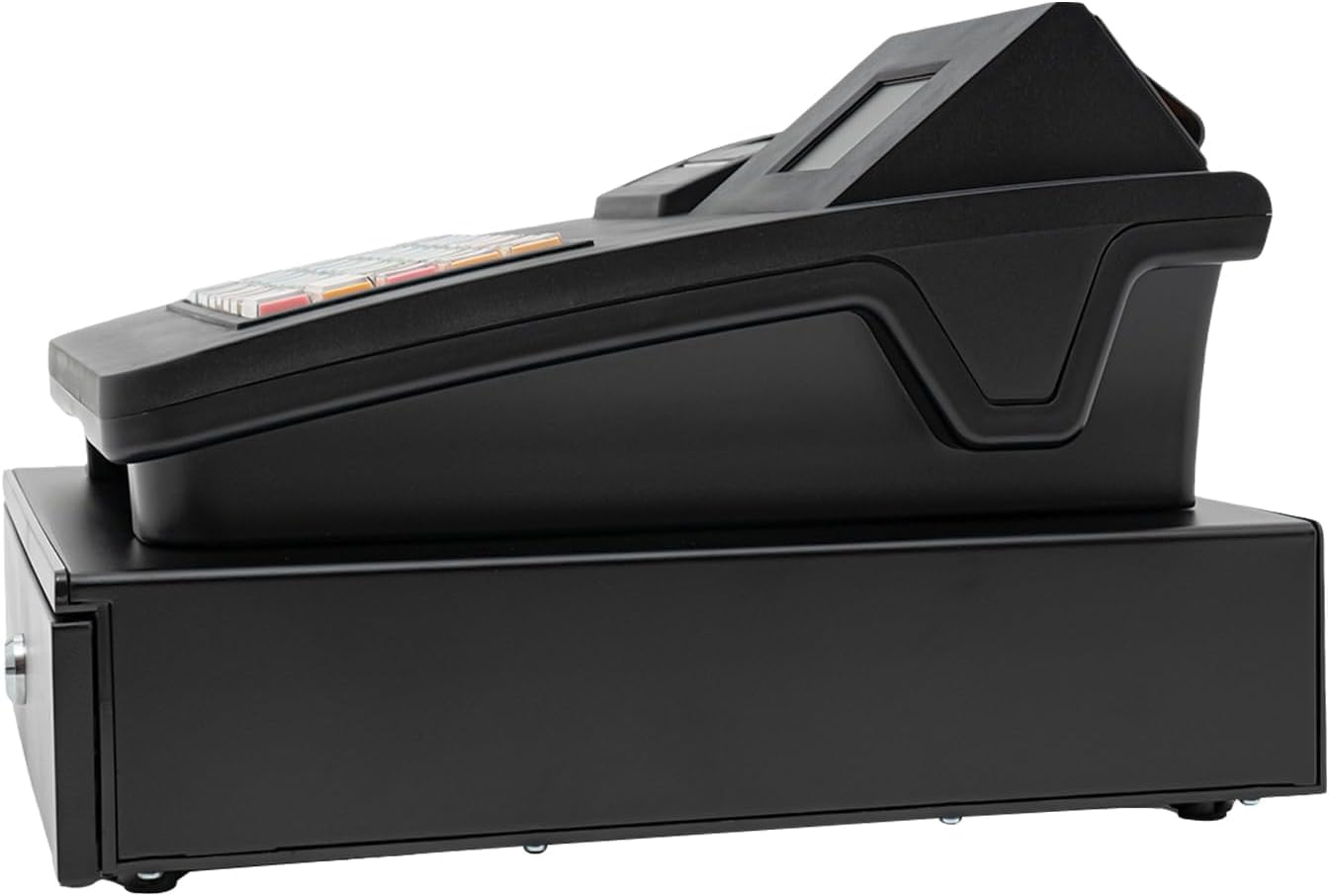 Registratore di Cassa Pos per Piccole Imprese E Ristoranti, Elettronico con Cassetto Contanti, 200 Reparti, 1000 Articoli, 30 Tipi di Pagamento, Compatibile con Scanner, Black