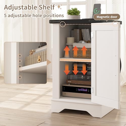 EnHomee-Nightstand-with-Charging-StationFarmhouse-25-End-Tables-with-Barn-DoorLarge-Wood-Sofa-Side-Table-with-Adjustable-Storage-Shelf-for-BedroomDrawing-RoomHallwayAntique-White EnHomee Nightstand with Charging StationFarmhouse 25 End Tables with Barn DoorLarge Wood Sofa Side Table with Adjustable Storage Shelf for BedroomDrawing RoomHallwayAntique White