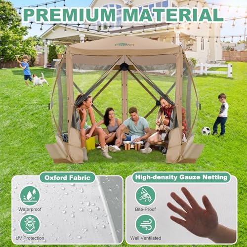 Image of COBIZI 10x10 FT Pop up Gazebo, Popup Canopy Tent,Instant Screened in Gazebos, Waterproof Portable Outdoor Small Screen Tents Sun Shelter,carpas para Patio for Camping, Garden and Backyard,Khaki