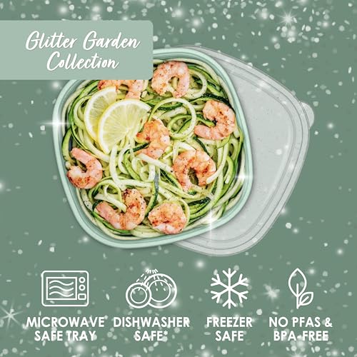 Image of Bentgo Prep - 1-Compartment Bowls with Custom Fit Lids - Reusable, Microwaveable, Durable, PFAS & BPA-Free, Freezer and Dishwasher Safe Meal Prep Food Storage - 10 Bowls & 10 Lids (Sage Leaf Glitter)