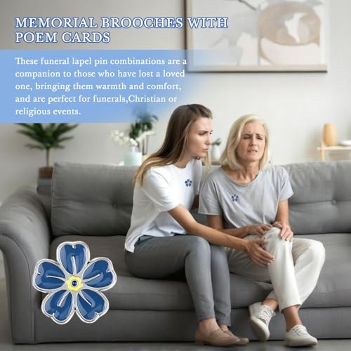 Image of 20 Pcs Bulk Memorial Pins for Funeral Guests - Flower Brooches with Poem Cards & Forget-Me-Not Design | Celebration of Life Favors, Sympathy Remembrance Gifts