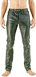 Leather Pants Men Premium Slim Fit Zipper Biker Classic Fashion Traditional Cowboy Western Style Lederhosen Pants (US, Numeric, 34, Regular, Regular, Standard, Cheeker Green Leather Pant)