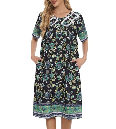 ETOSELL Short Sleeve House Dresses for Women Floral Print Nightgowns with Pockets Lounge Moo Moo Dress