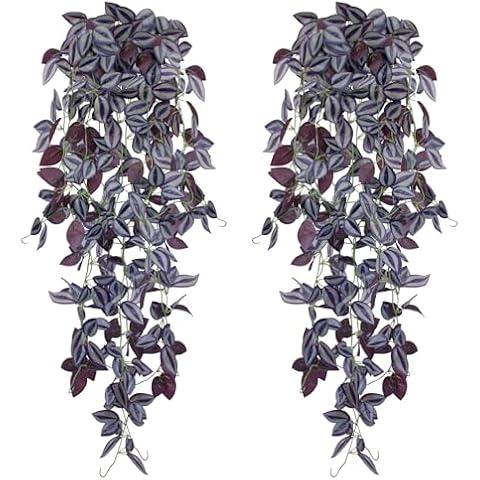 LUZOGA 2Pcs Fake Hanging Plants Purple Artificial Ivy Fake Ivy Vine Leaves for Wedding Wall House Room Patio Indoor Outdoor Home Shelf Office Decor Cover