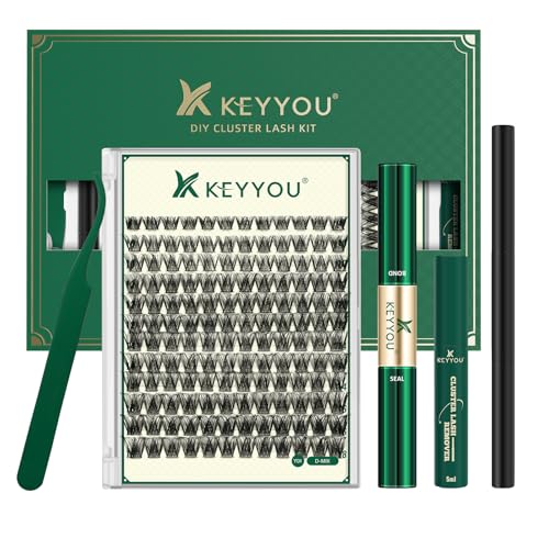 DIY Lash Extension Kit KEYYOU 144pcs Lash Clusters Eyelash Extension Kit with Mascara Brush Bond and
