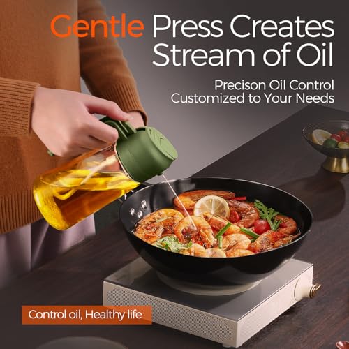 Image of YARRAMATE 16oz /470ml 2 in 1 Oil Sprayer for Cooking with Stickers, Food-grade Glass Oil Dispenser for Kitchen, Salad, Frying, BBQ, Grill (OliveGreen)