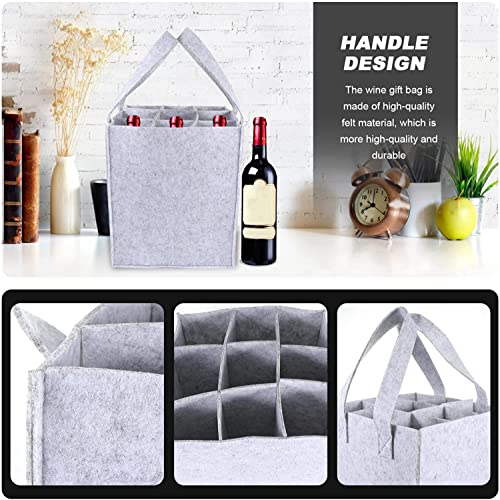 Image of GREENSHEEP 9 Bottle Wine Carrier Bag, Reusable Wine Bottle Tote Bag, Portable Wine Travel Bag with Handle for Picnic, Camping, Travel, Wine Tasting, Party (Light Grey 9 Pockets)