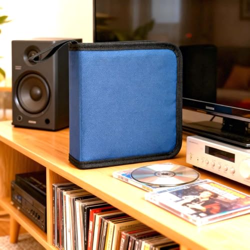 Capa de CD de carro com capacidade para 40, bolsa de armazenamento portátil de DVD, carteira de armazenamento de livros, caixa de álbum para casa, carro, viagem, escritório (azul)