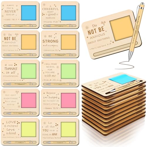Kosiz 10 Set Christian Team Appreciation Gifts Bulk Wooden Inspirational Bible Verse Sticky Note...