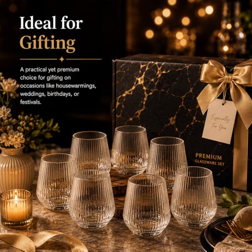 Image of bellemax 300ML Juice and Water Glass Stylish Crystal Highball Drinking Glasses, Medium Size Tumbler Glasses for Juice, Water, Milk, lassi, Cocktails and Sharbat (TR-15, 6 Count (Pack of 1))
