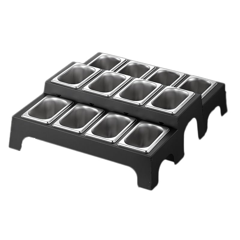 Stazione per pizza in acciaio inossidabile con contenitori rimovibili, set di portaspezie commerciali per insalata, nacho bar e tavolo grill (12 griglie/10 cm, argento)