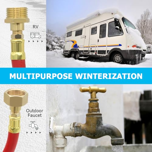 Image of Hooshing RV Winterizing Kit Sprinkler Blowout Adapter with Shut Off Valve Air Compressor Quick Connect Plug to 3 /4 inch Garden Hose Faucet for RV Motorhome Boat Camper Travel Trailer