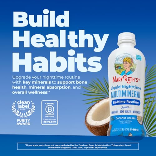 Image of MaryRuth's Liquid Nighttime Multimineral | NO Melatonin | Bedtime Routine | Magnesium Citrate | Calcium | Zinc | Vitamin D3 | Available in 4 Flavors | Vegan | Sugar Free | Gluten Free | 32 Oz