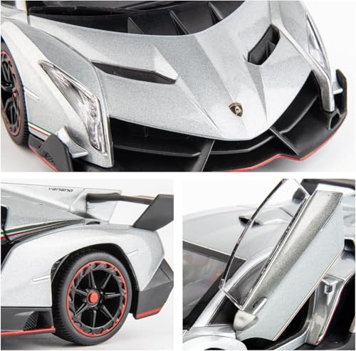 Image of Diecast Car for Lambo Veneno Model Car 1 /24 Scale Sports Toy Vehicle Door Can be Opened Toy Car Front Wheel Steerable (Gray)