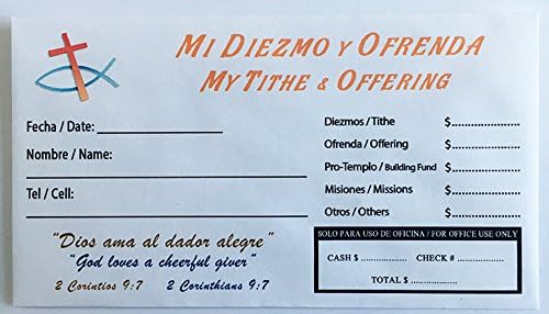 SOBRE BILINGUE PARA DIEZMOS Y OFRENDAS (500 unidades. Ref:pez)