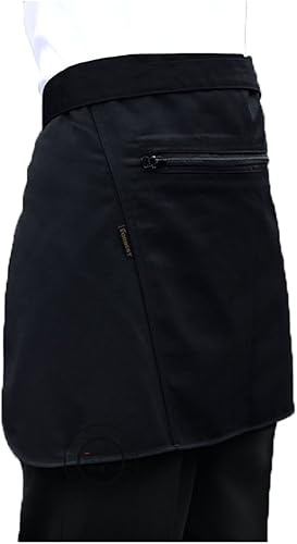 Vista 2 de Delantal de media cintura de cocina Delantal de dinero de trabajo con bolsillo con cremallera 29.5 * 15.7 in Negro