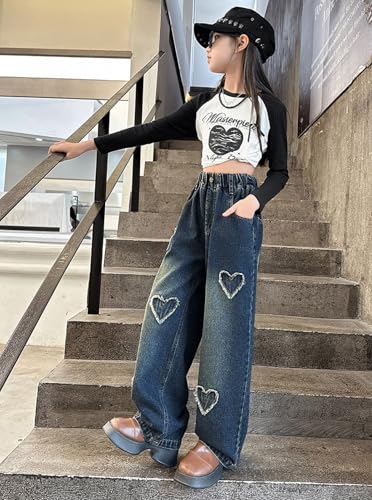 Preppy Clothes for Girls Stacked Flare Jeans Embroidered High Rise Grunge Aesthetics Fashion Personality Child Clothes4