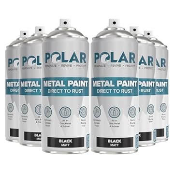 Polar Direct to Rust Matt Black Metal Spray Paint - 6 x 400ml - Perfect for Metal, Wood, Furniture, Rust - Outdoor & Indoor Surfaces - Easy to Apply - 3 in 1 Primer, Undercoat & Topcoat