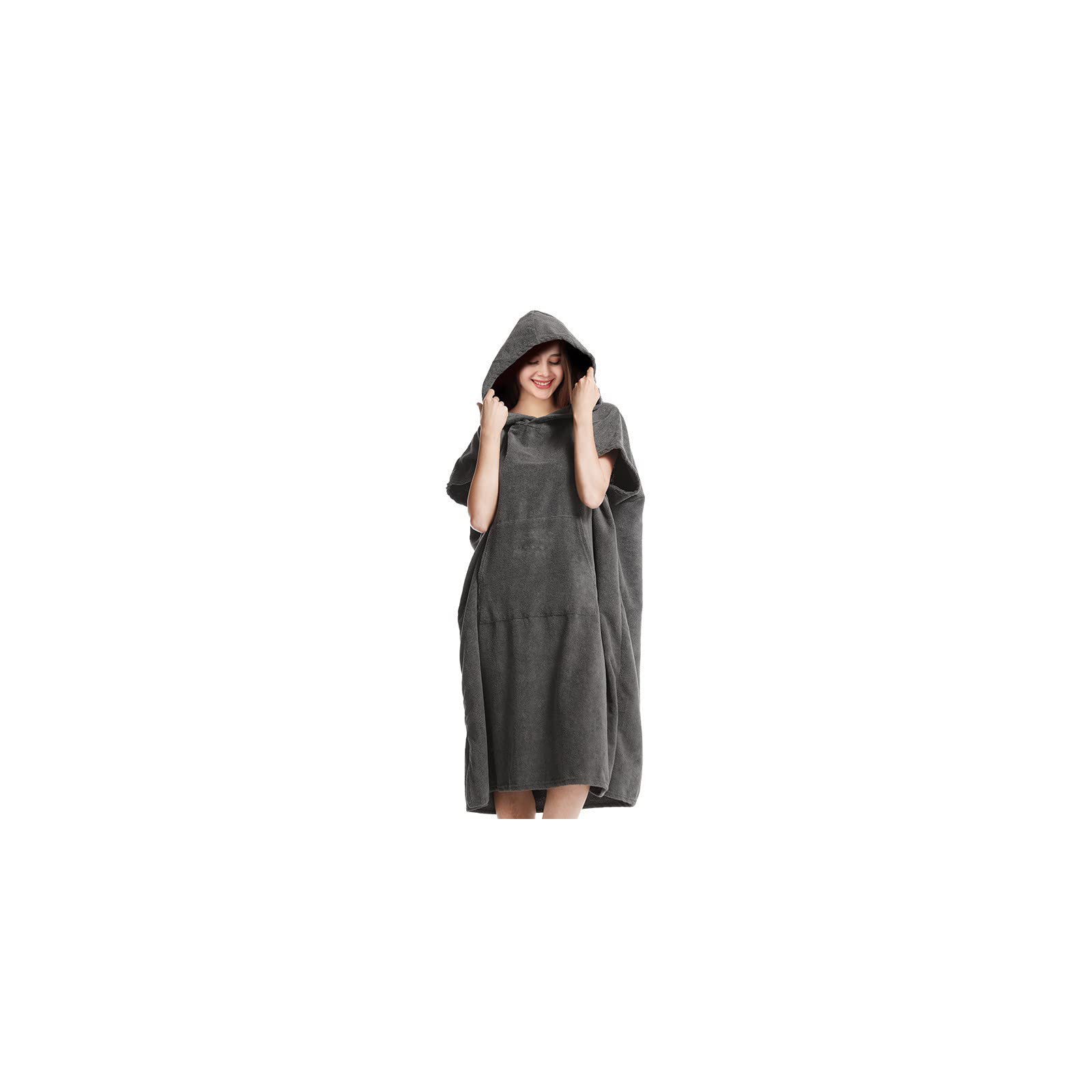 THE WHITE SHOP Poncho Changing Towel Robe with Hood and Front Pocket, Made of Quick Dry Microfiber