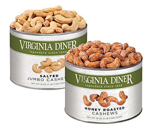 Cashews Duo – Salted and Honey Roasted Jumbo Cashews by Virginia Diner