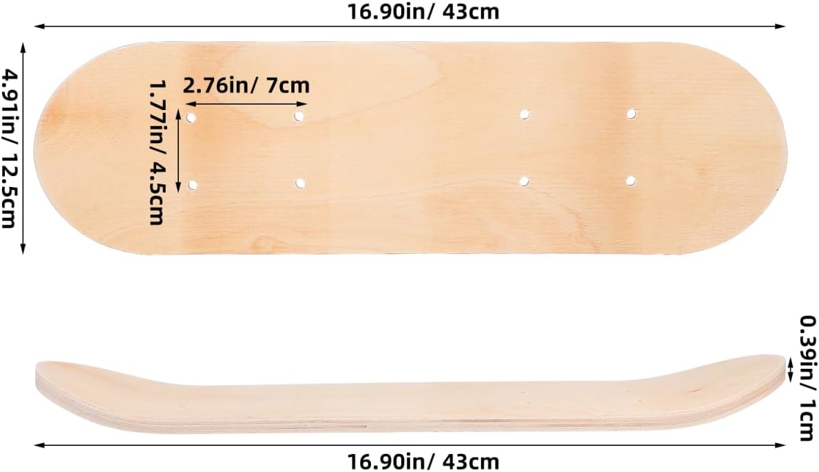 ibasenice DIY Blank Skateboard Deck for Kids - 7-Layer Maple Wood 17 Inch Unfinished Mini Skateboard for Painting, Graffiti Board Art Supplies, Toddler Creative Craft Gift with Pre-Drilled Holes