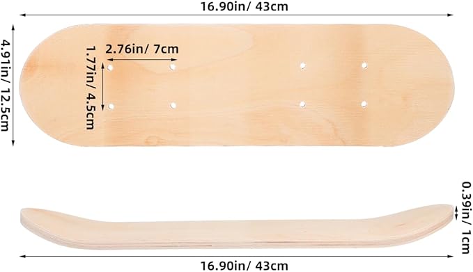 TOYANDONA Blank Skateboard Deck Natural Wood 7-Layer Maple Double Tail Skateboard with Free Grip Tape and Sandpaper, Great for Replacement and Art Painting