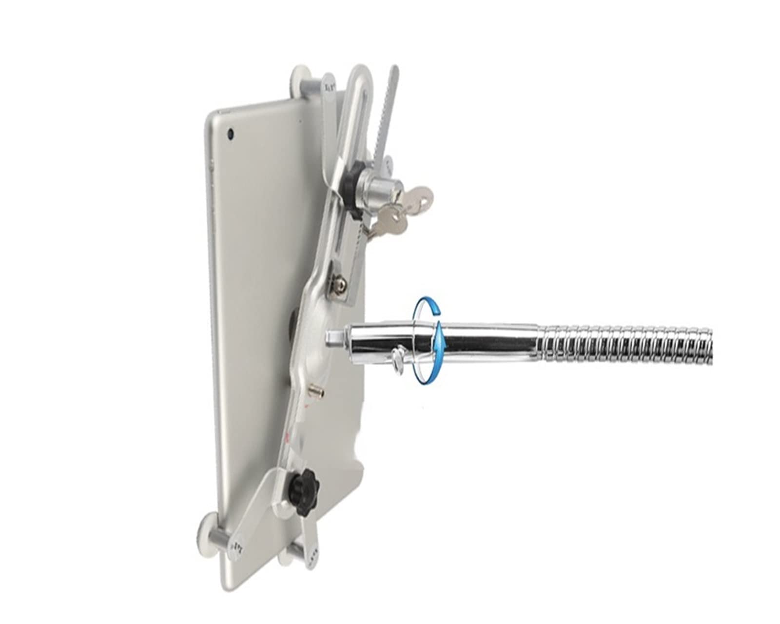 DL-TBM-L03 Universal 7" -10.6quot; Soporte de Pared for Montaje en Escritorio de Tableta con Bloqueo de Seguridad, Soporte for Almohadilla de Cuello de Ganso, Tubo Suave Giratorio Plateado