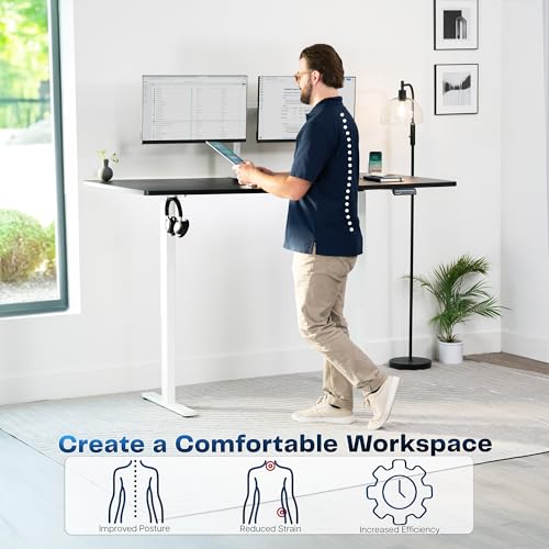 Image of VIVO Black 71 x 36 in Standing Desk, DESK-KIT-1W7B-36 | Electric, Holds 220 lbs, Sit Stand, Height Adjustable, Extra Deep Table Top, Memory Presets, 1B Series, White Frame