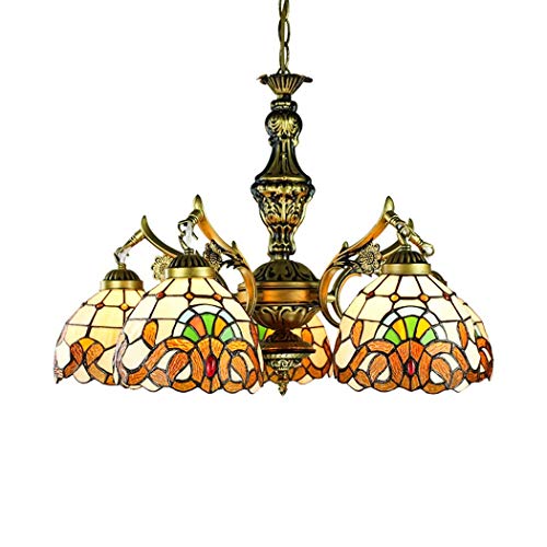 Chandelier Tiffany YangRy en verre coloré, suspension baroque artisanale de 6 têtes