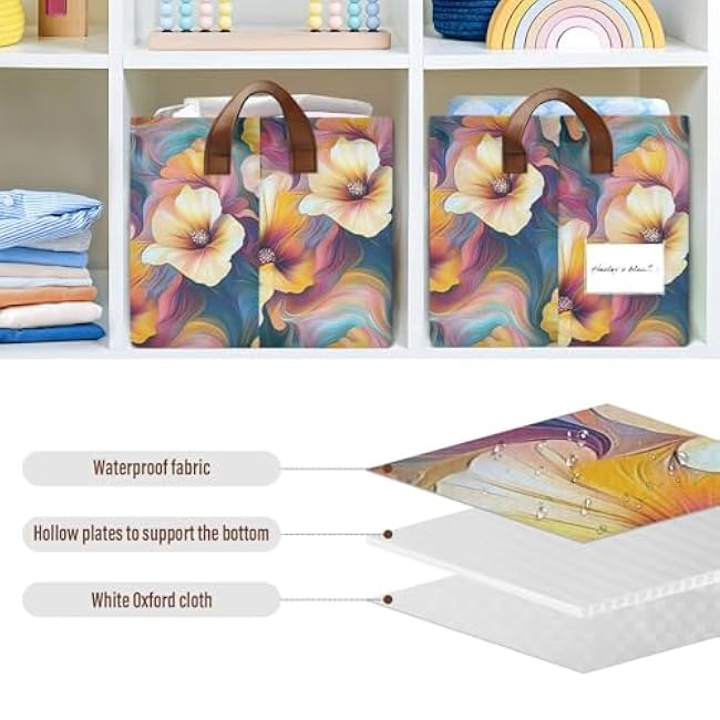 Storage Basket 1 Pack Aesthetic Floral Print with Foldable Steel Frame, Water Resistant Fabric Storage Cube Bin for Closet Shelf Home Office Organizer 16.9¡Á11.4¡Á7.7 IN