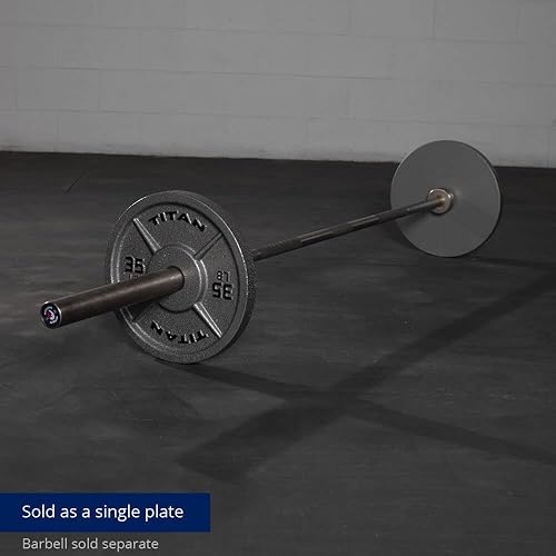 Miniatura 4 de Titan Fitness Placa olímpica de hierro fundido de 35 libras, se vende individualmente, diseño clásico de placa de peso, acabado de martillo plateado